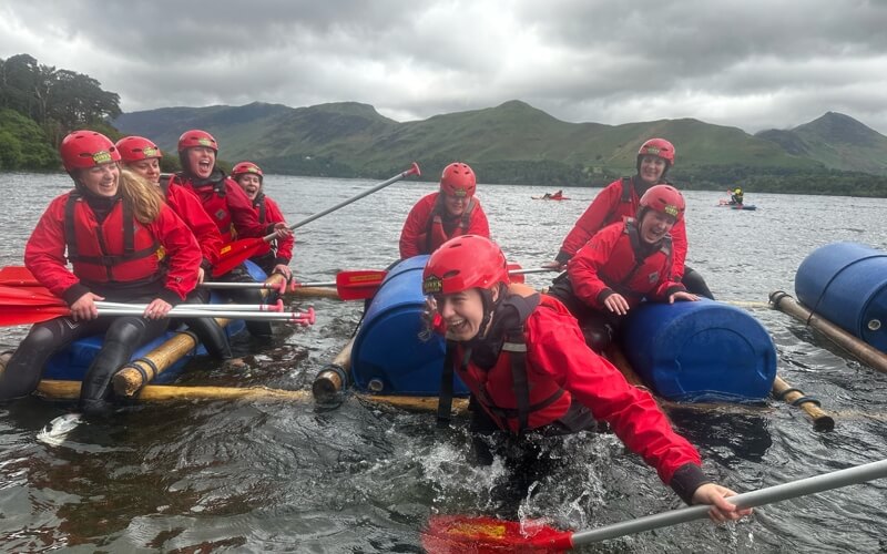 Women laughing on a raft on Derwentwater